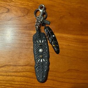 Coach Leather and Metal Feathers Keyring and Bag Charm